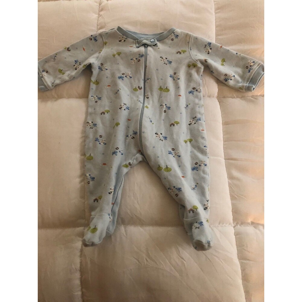 First Moments Boys White Green Blue Paws Long Sleeve Pajamas 3-6‎ Months
